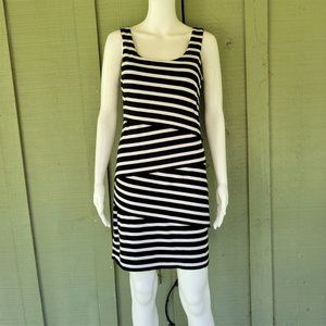 ANN TAYLOR LOFT Black Striped Asymmetrical Tiered Dress XS Jersey